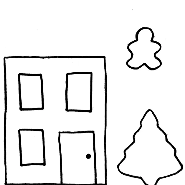 Patterns for a paper house, gingerbread man, and tree